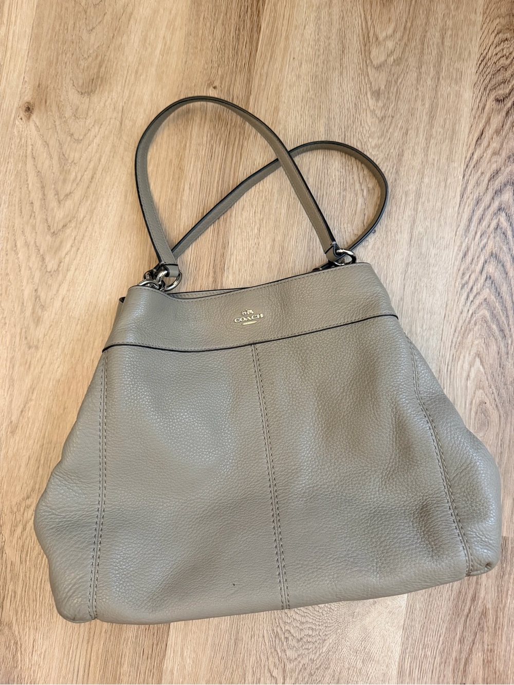 Coach Pebbled Leather Shoulder Bag in Grey-Taupe